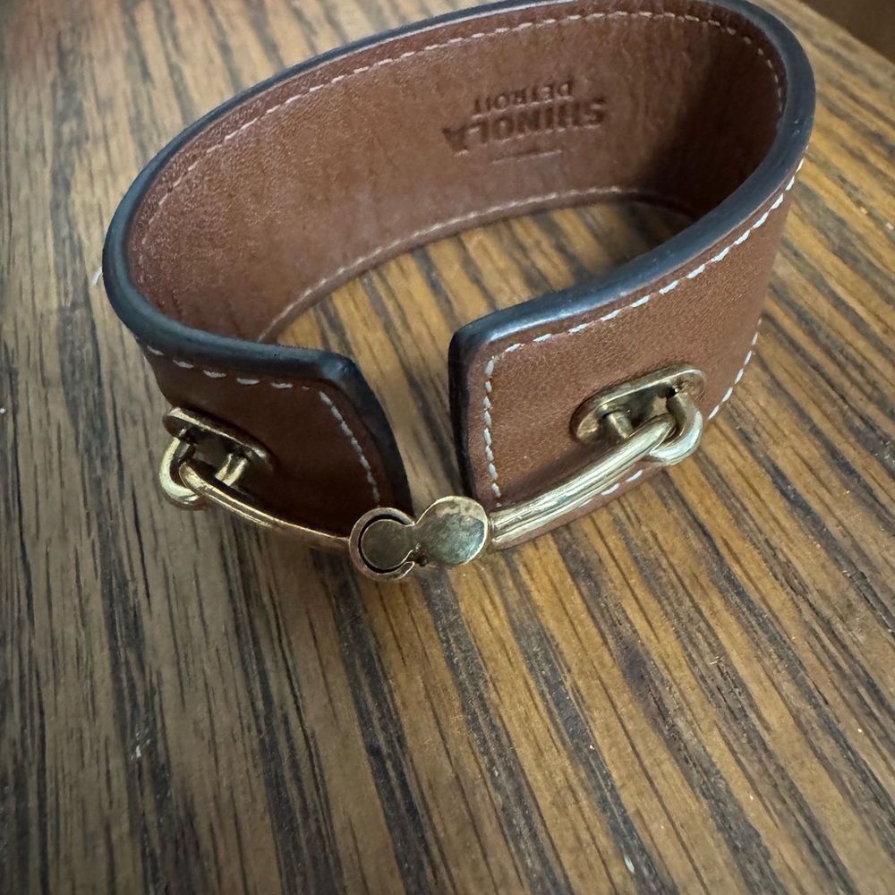 Shinola Brown Leather Bracelet with Gold Accents